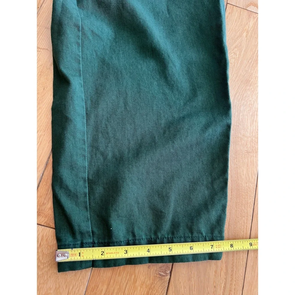 COS Barrel Leg Drawstring Cropped Trouser Pants in Green Cotton Linen Size 2